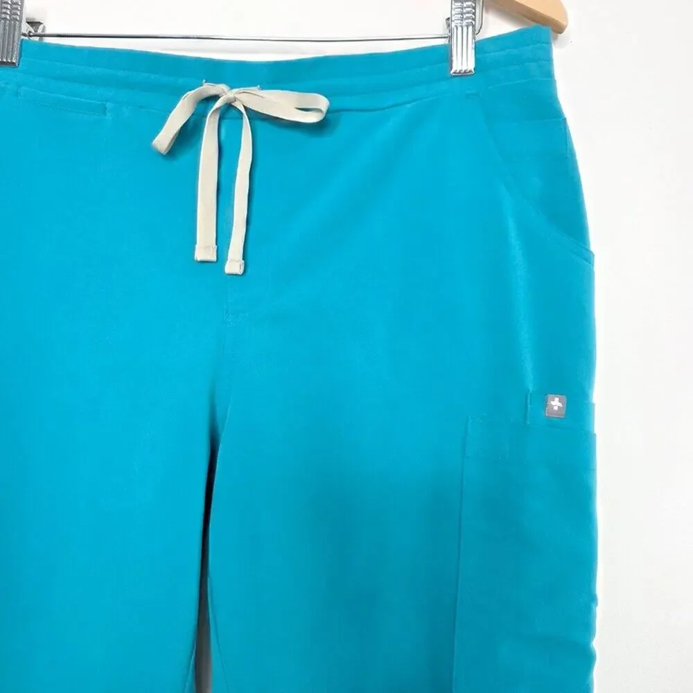 FIGS Yola Skinny Scrub Pants Large Teal Blue 11-Pocket Yoga Waist Straight Leg